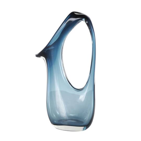 Blue Abstract Glass Vase with Cutout Handle & Elongated Opening